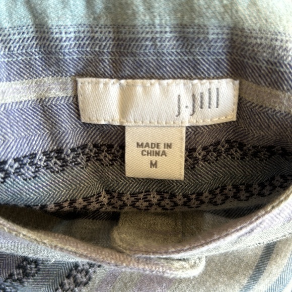 J. Jill Aztec Gray Blue Stripe Popover Half Button Blouse Top 100% Cotton Medium - Picture 5 of 12